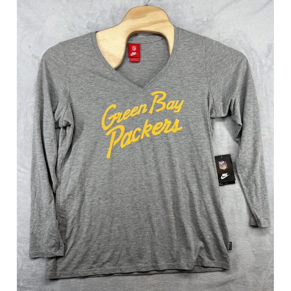 Nike Green Bay Packers Long Sleeve T-Shirt Gray Vintage Women's‎ Size XL NWT